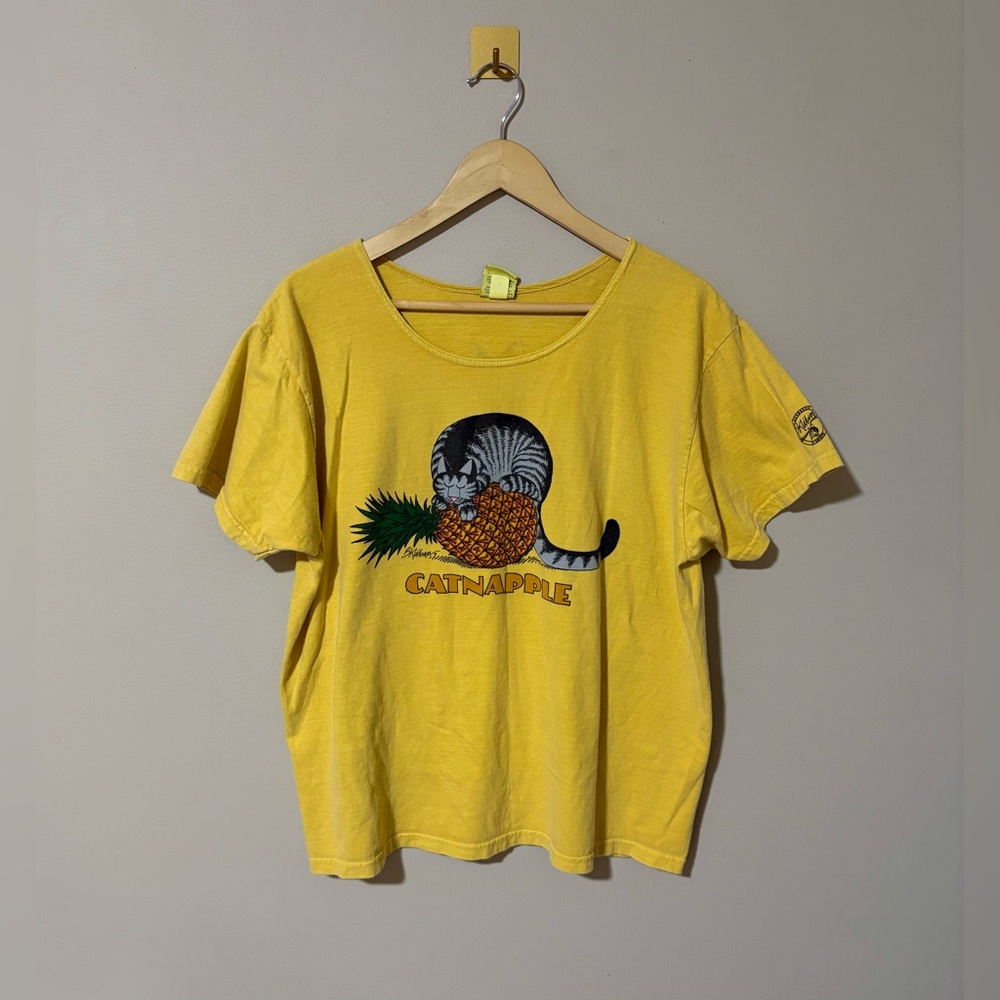 Women’s Large‎ Crazy Shirts Hawaii Yellow B. Kliban Pineapple Cat Y2K T-shirt